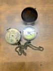 Vintage Brass Pocket Compass With Calendar Dial   Chain Nautical Collectible