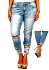 Jack David Womens Plus Size Blue Denim Jeans Distressed Skinny Pants Destroy