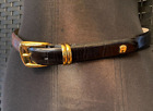 Vintage Etienne Aigner Black Leather Belt Shiny Brass Buckle Medium 31- 33  Fit