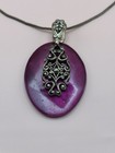 Handmade Magenta Oval Pendant Necklace   Earrings Set