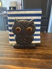 Vintage Antique Cast Iron Owl Letter Or Napkin Holder Art Tile Eyes Retro Boho