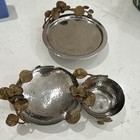 3-pc Hammered Metal Serving Set Gold Floral Bowls Tray Botanical Decor