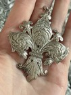 Antique 800 Silver Fleur-de-lis Pendant Florentine Lily Large 3  13 8g