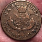 1854 Canadian Provinces Bank Of Upper Canada One Half Penny Token - F  fine 