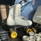 Vntg Pacer Women s Roller Skates White Sz 9  Blue  Bag   All American  wheel Set