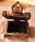 Vintage Bovine Bone Brass Tone Hinged Lid Purple  Lined Trinket Box 2  By 2 