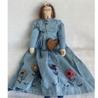 Vintage Handmade Folk Art Primitive Ray Doll Blue Dress Ugly Americana Country