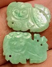 Chinese Antique Green Jade Handmade Hand Carved Figural Foo Dog Pendants Nice