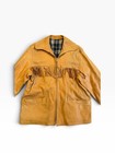 Vintage Tan Leather Fringe Western Cowboy Jacket Men   s M Plaid Lined 70s 80s
