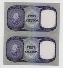 Portugal 2 X 20 Escudos 1960 Pick 163 Running Numbers Unc-
