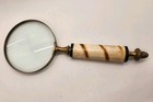 Vintage Heavy Brass Magnifying Glass With Possibly Bone Handle 