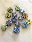 Lot 13 Handmade Artisan Ceramic Flower Beads Pottery Floral Jewelry Components