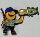 Walmart Smiley Face Fisherman Squiggly Lapel Pin  1 Dad Rod Vest Fish Hat Spark