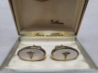 Anson Doctor Caduceus Vintage Mother Of Pearl Gold Toned Cufflinks Cuff Links Dr