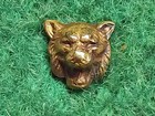 Large Antique Button   Green Fabric On Brass W  Tiny Brass Lion Head   1-1 2 