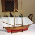 Vintage Medium Intricately Detailed Old Red Paint Sail Boat W stand-2 Masts-nice