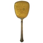 Vintage Art Deco Hand Held Gold Plated Vanity Mirror 13    Floral