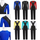 Kid Boys Sparkle Rhinestones Figure Skating Jumpsuit Modern Latin Jazz Dancewear