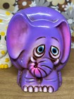 Vintage Retro Elephant Bank Set 2 Ceramic Ceramaster Japan 70s Purple   Yellow