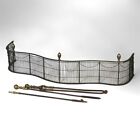 Antique Federal Brass   Wire Fireplace Fender   Three Piece Tool Set C1810