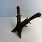 Vintage Carving Knife Fork Set Wood Handles Brass Guards