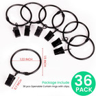 36 Pack Curtain Rings With Clips Openable Metal Rings For 1  Rod Black