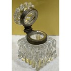 Antique C 1850s French Baccarat Crystal Inkwell Bamboo Swirl W Brass Fittings