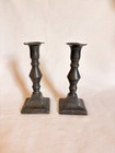 Antique Brass Candle Stick Holder Pair With Dark Patina- 6 5  Tall