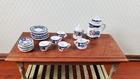 Dollhouse Coffee Set With Plates Blue Lace Design Ceramic 1 12 Scale Miniature