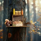 Large Tree Mount See Through Squirrel Feeder Wooden House Chipmunk Feeder Box