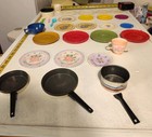 Vintage Doll Kids Play Dishes Mixed Lot  Plastic   Metal Kitchen Dish X30 Pieces