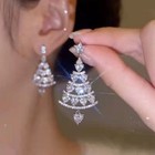 925 Silver Crystal Christmas Tree Earrings Stud Dangle Women Xmas Party Jewelry