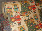 Vtg Christmas Santa Tree Fireplace Store Wrapping Paper Gift Wrap 2 Yards