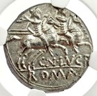 136 Bc Roman Republic Ar Denarius Cn  Lucretius Trio Roma Coin Ngc Mint State