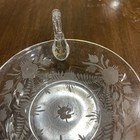 Vintage Clear Etched Nappy Dish Glass One Loop Handle 