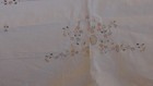 White Linen Tablecloth  Flowers Embroidery Embroidered Vintage