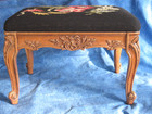 French Provincial Needlepoint Foot Stool Antique Carved Wood Original X Nice