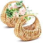 Small Flower Girl Basket Set Of 2 - Small Wicker Basket With Handle And Water   
