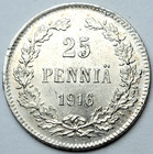 Finland Russian Grand Duchy Nicholas Ii Era 1916s Silver 25 Pennia  Bu