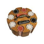Vtg Poker Chip Set Rotating Wood Carousel Caddy Handle New Sealed Cards   Chips
