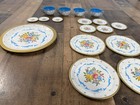 Vintage -ohio Art Tin Childs Metal Toy Dishes Tea Set Blue Floral -17 Piece