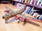 Vintage Yonezawa B-50 Friction Tin Litho Military Four Engine Bomber Airplane