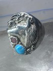 Vintage Navajo Ring Wolf Turquoise Coral Size 9 5 Sterling Silver Women Men