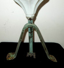 Antique Hawkeye White Milk Glass Lightning Rod Ball W copper Stand    