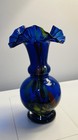 Elegant Vintage Cobalt Blue Ruffled Vase