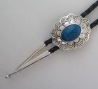 Sterling Silver Deep Blue Stamped Scalloped Southwestern Bolo Tie