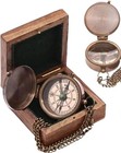 Vintage Brass Pocket Compass With Wooden Box Antique Maritime Christmas Gift