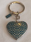 Coach Signature Blue And Silver Heart Photo Keychain Bag Charm Nwot