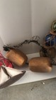 Authentic Vintage Used Commercial Fishing Net   2 Floats On Rope Nautical Decor