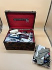 Vtg Wooden Fabric Box Filled With Sewing Supplies  Buttons  And Notions